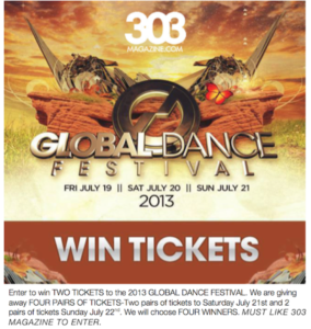 Global Dance Festival, Global Dance Festival ticket giveaway, Win global tickets, 303 magazine Global Dance Festival, 303 magazine