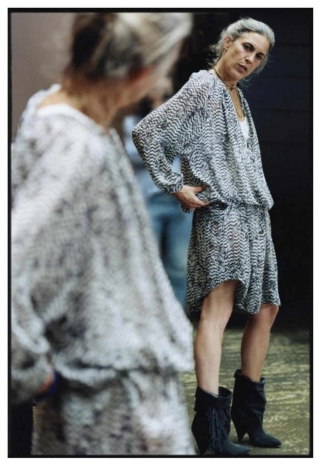Isabel Marant wearing her own design for H&M. Photo via H&M's twitter. 