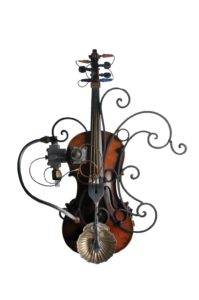 Justin Deister's Found Object Painted Violin for upcoming Fundraiser