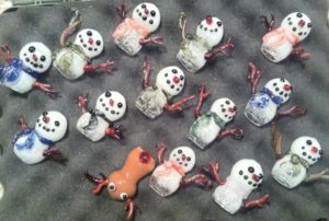 Jennifer Levine - Tiny Snowman & Reindeer Glass Art