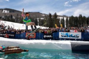 Getting air at the World Pond Skimming Championships in Vail, Colorado