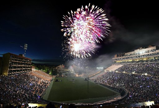 The fireworks blast in the air during Ralphie's Independence Day Blast on Friday, July 4, at Folsom Field on the University of Colorado campus in Boulder. Jeremy Papasso/ Camera