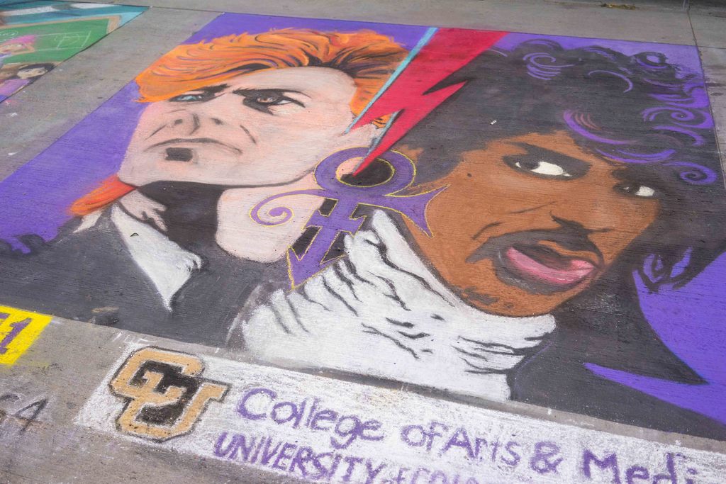 University of Colorado Denver's chalk art entry of David Bowie and Prince.