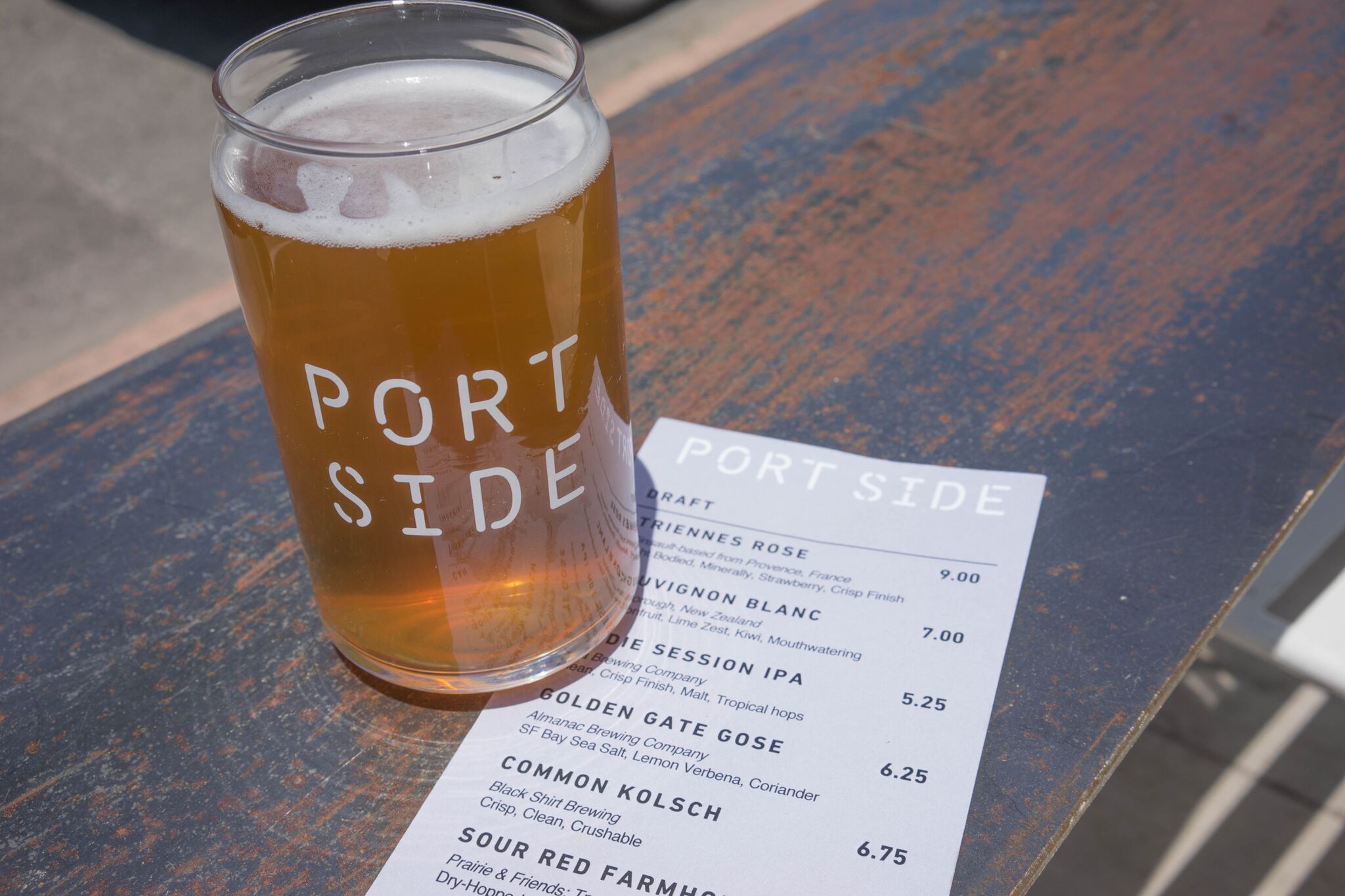 Draft beer and drink menu at Port Side.