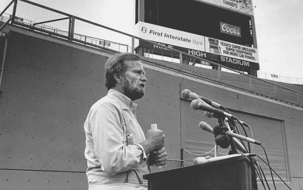 1985; Barry Fey at Denver's Mile High Stadium. Photo By Damian Strohmeyer/The Denver Post via Getty Images