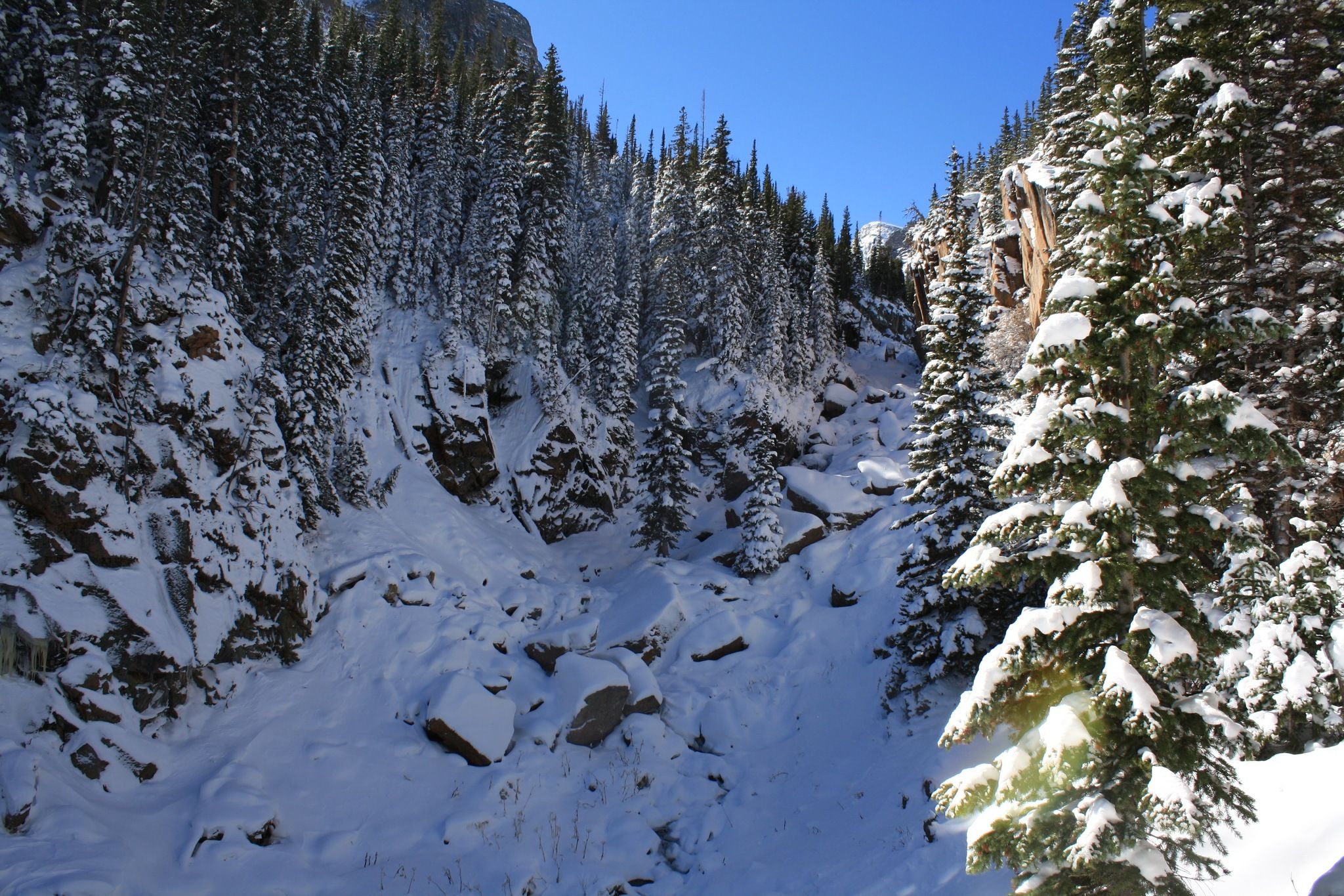 Alberta Falls, Rocky Mountain National Park, hikes, winter