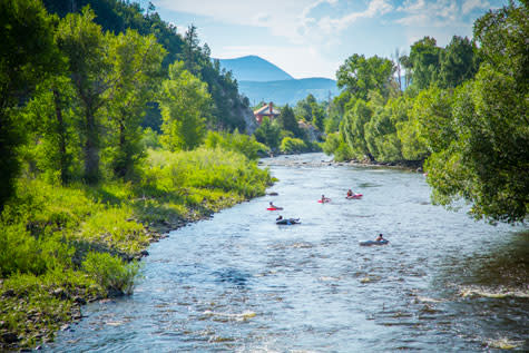 Group of tubers floating on the Yampa River