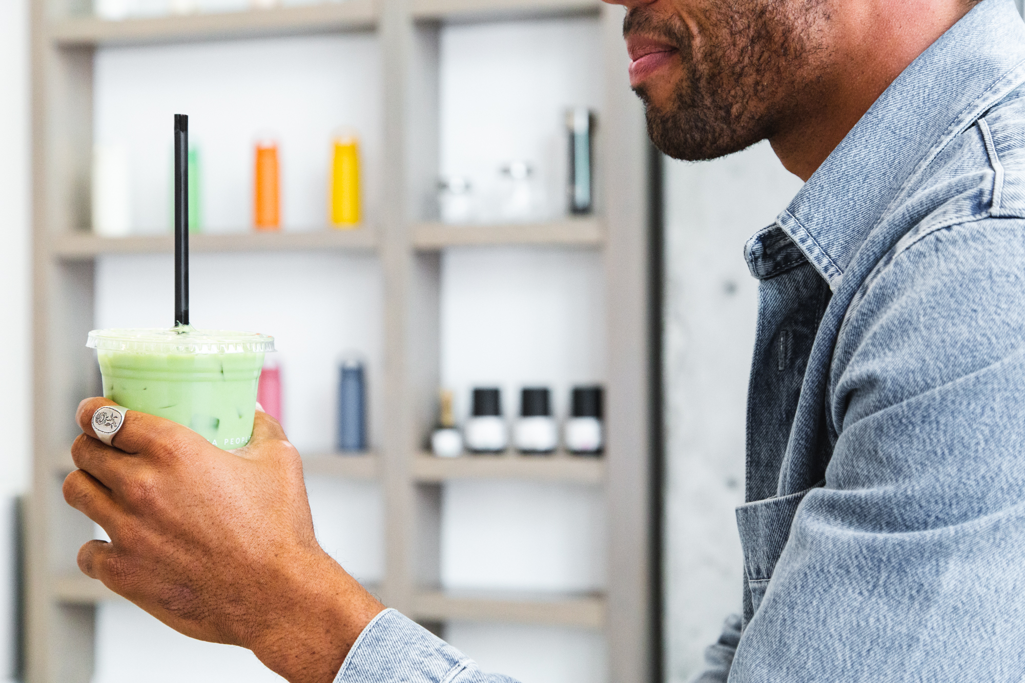 Getting ready to enjoy a milk tea in Denver.