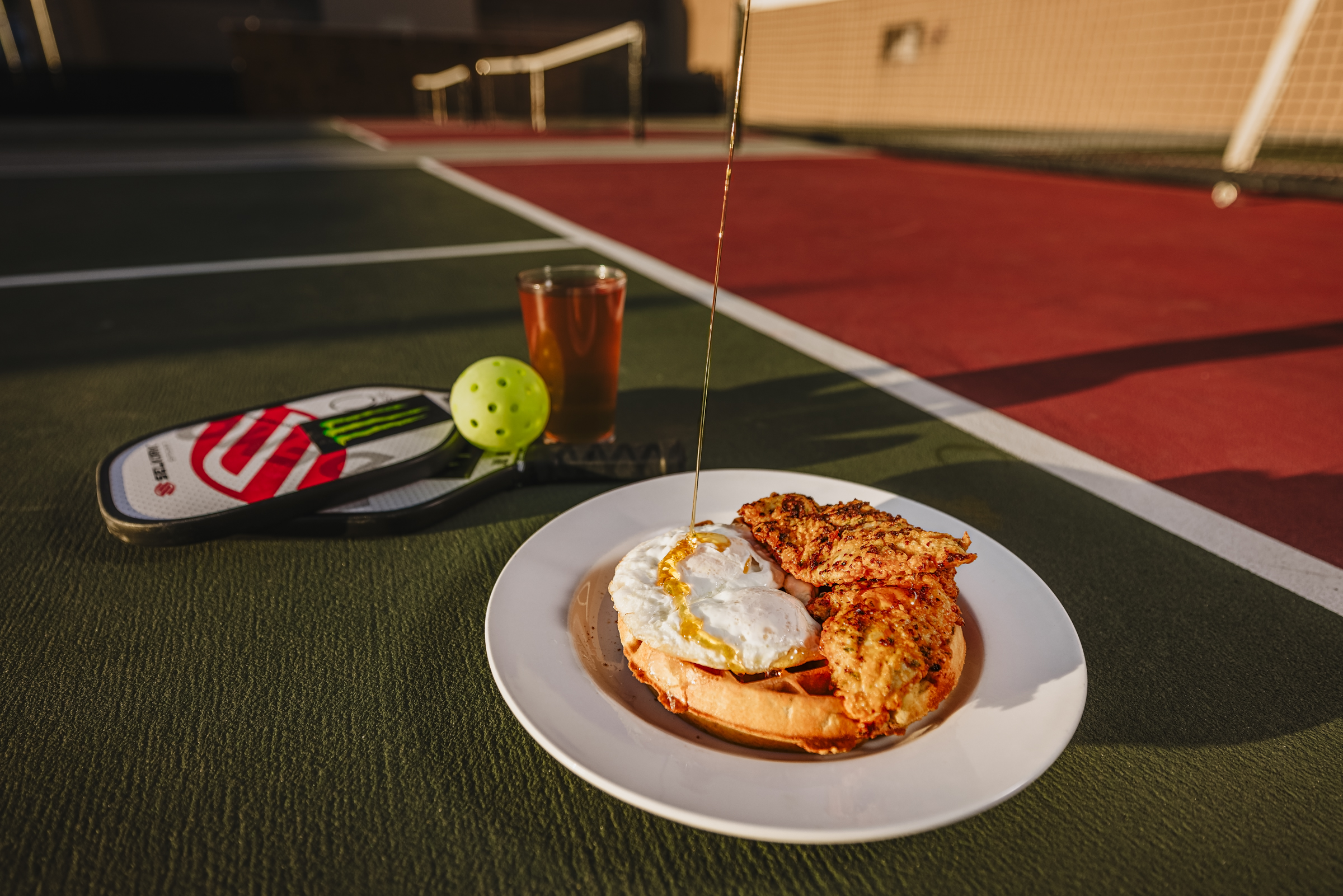 Chicken and waffle on the pickleball court