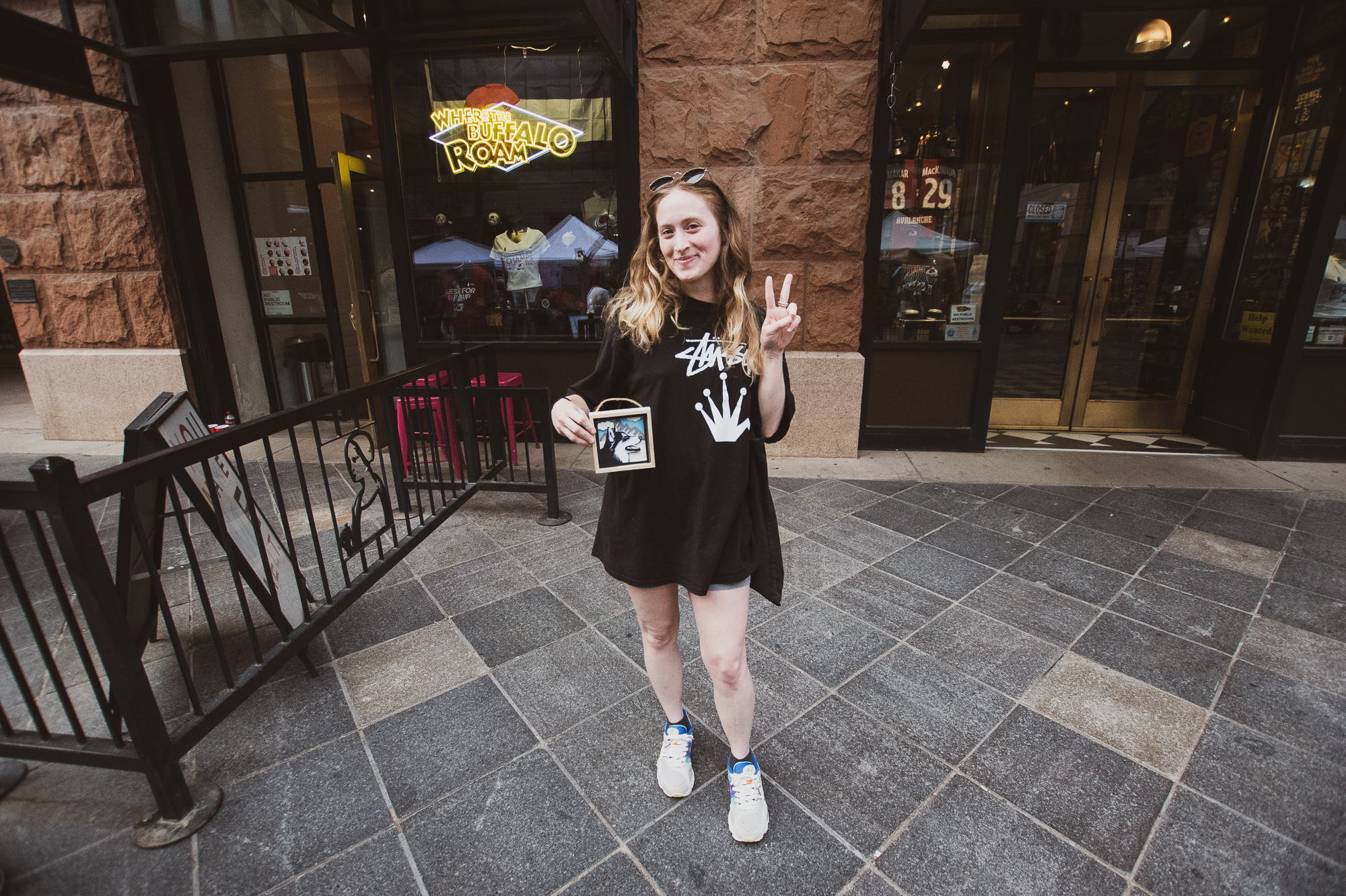 Outfit, outside concert, summer, boots, baseball jersey, high