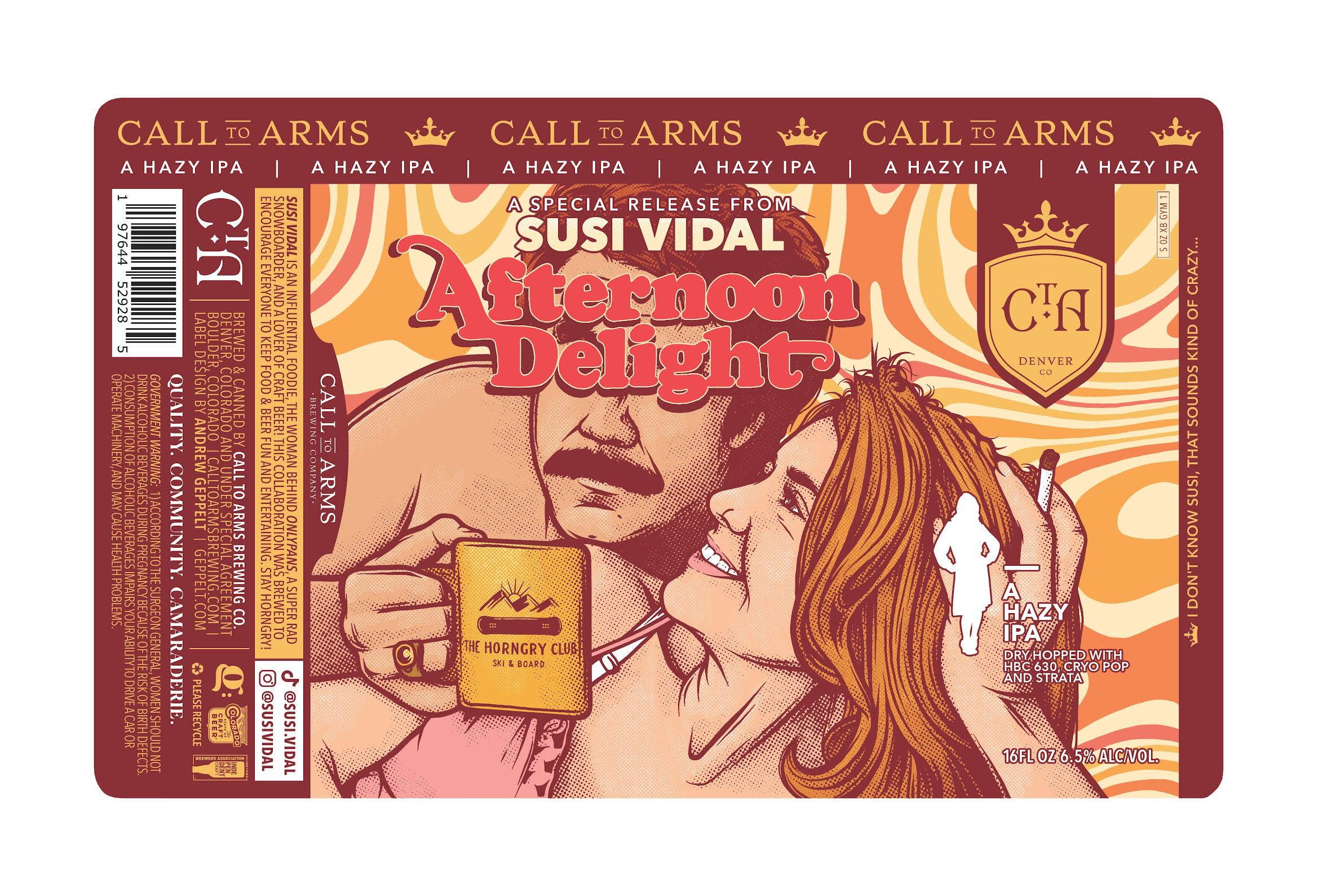 Hazy IPA, Afternoon Delight. Collaboration with Call to Arms and Susi Vidal