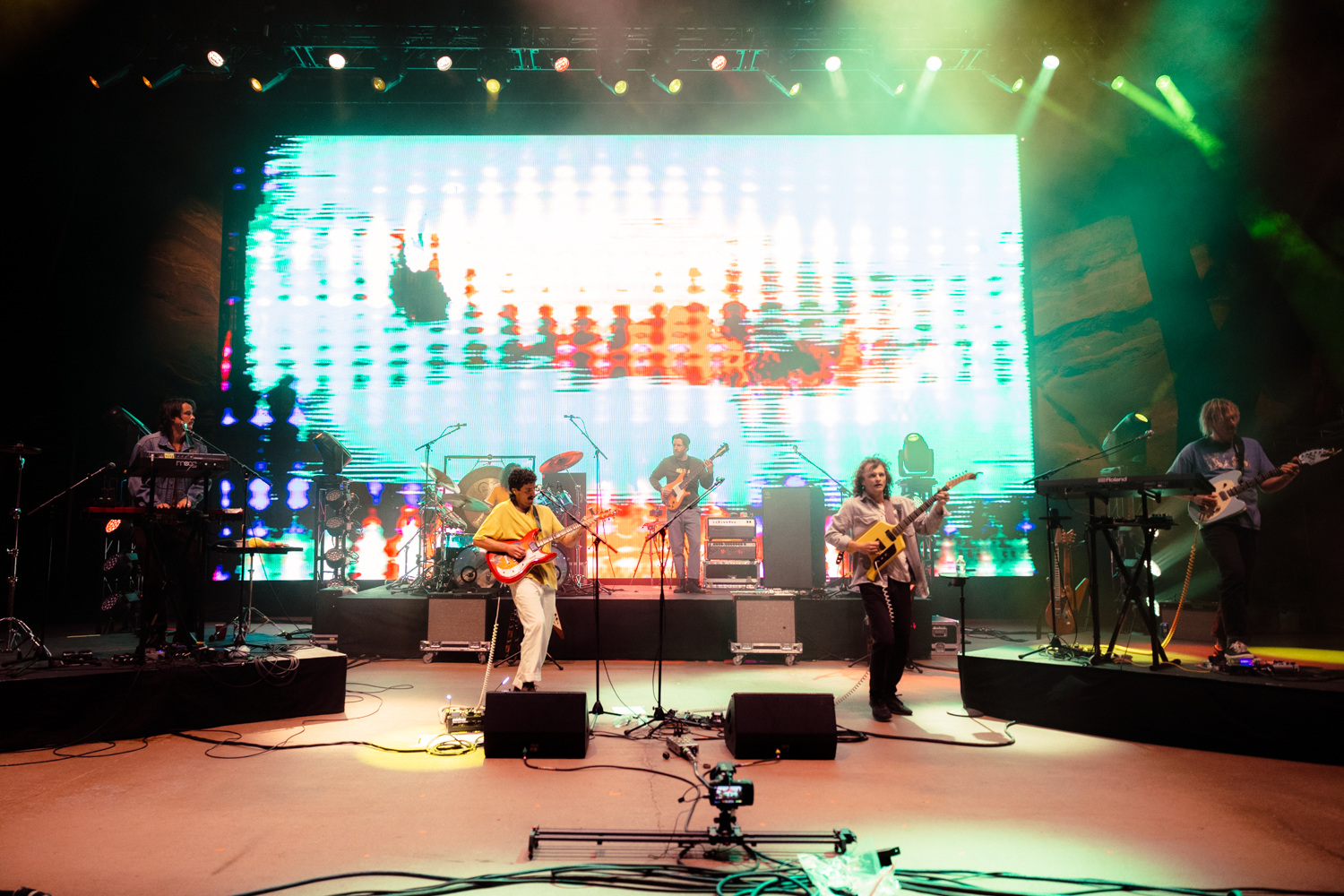 King Gizzard and the Lizzard Wizard at Red Rocks. Close shot of 2 guitar players.