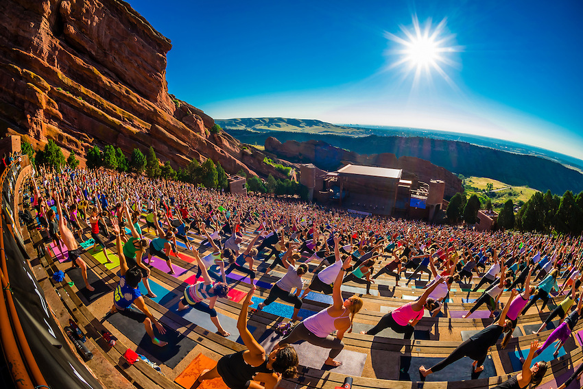 People doing yoga at Red Rocks