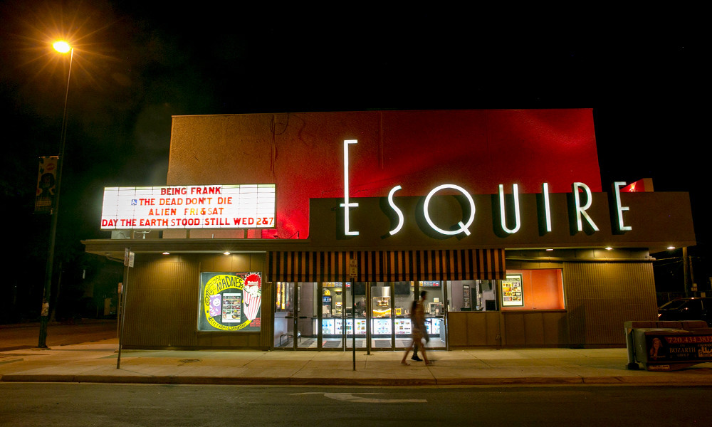 The Esquire Theatre at night. 